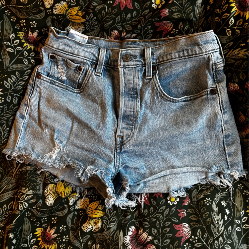 Levi's 501 Blue Frayed Jean Shorts